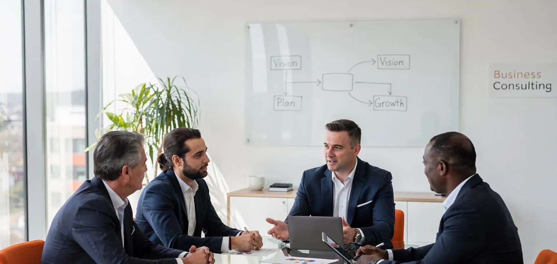 Consultor de Tecnocim trabajando con el equipo directivo de una pyme en estrategia de crecimiento