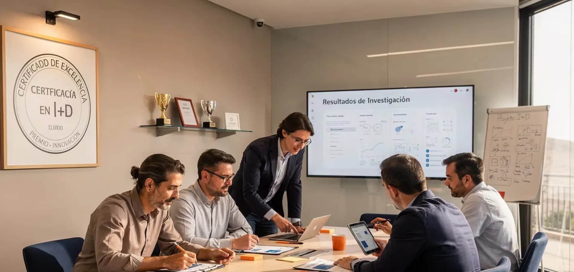 Empresa innovadora con personal investigador trabajando en un laboratorio con el sello PYME innovadora
