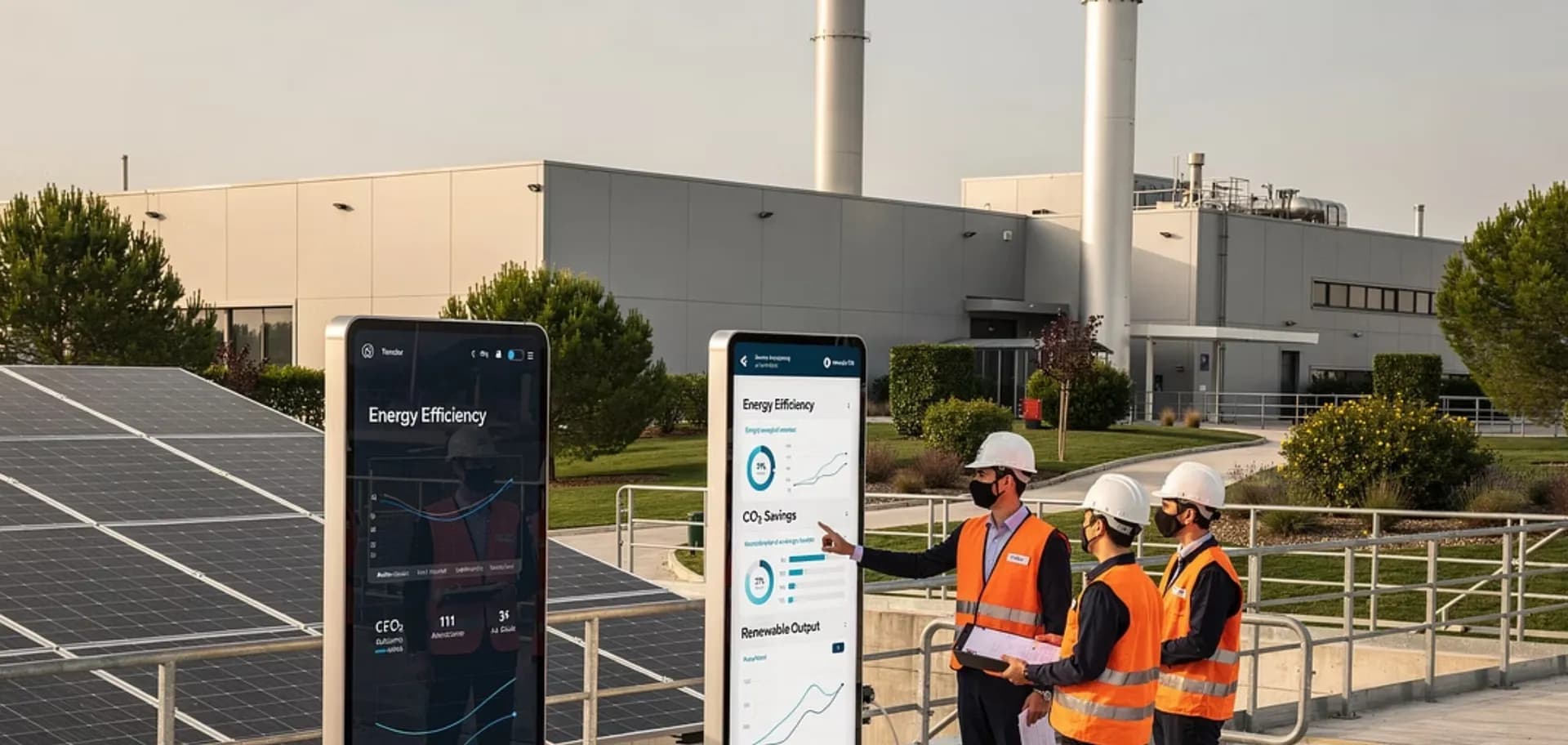 Consultores de transición energética auditando instalaciones industriales para mejorar eficiencia energética
